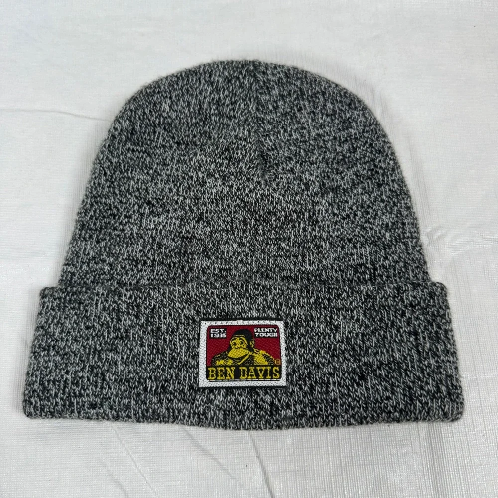 Ben Davis Mens Marled Grey Knit Cuffed Beanie Hat Made in USA